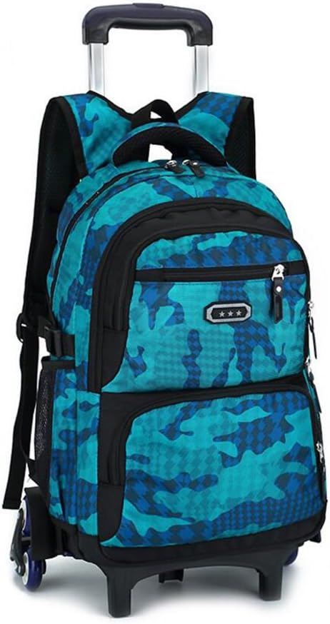 School Bag with Wheels YUB Trolley Schoolbag Wheeled Rolling Backpacks Luggage for Boys and Girls Six Wheels (Lake Blue)