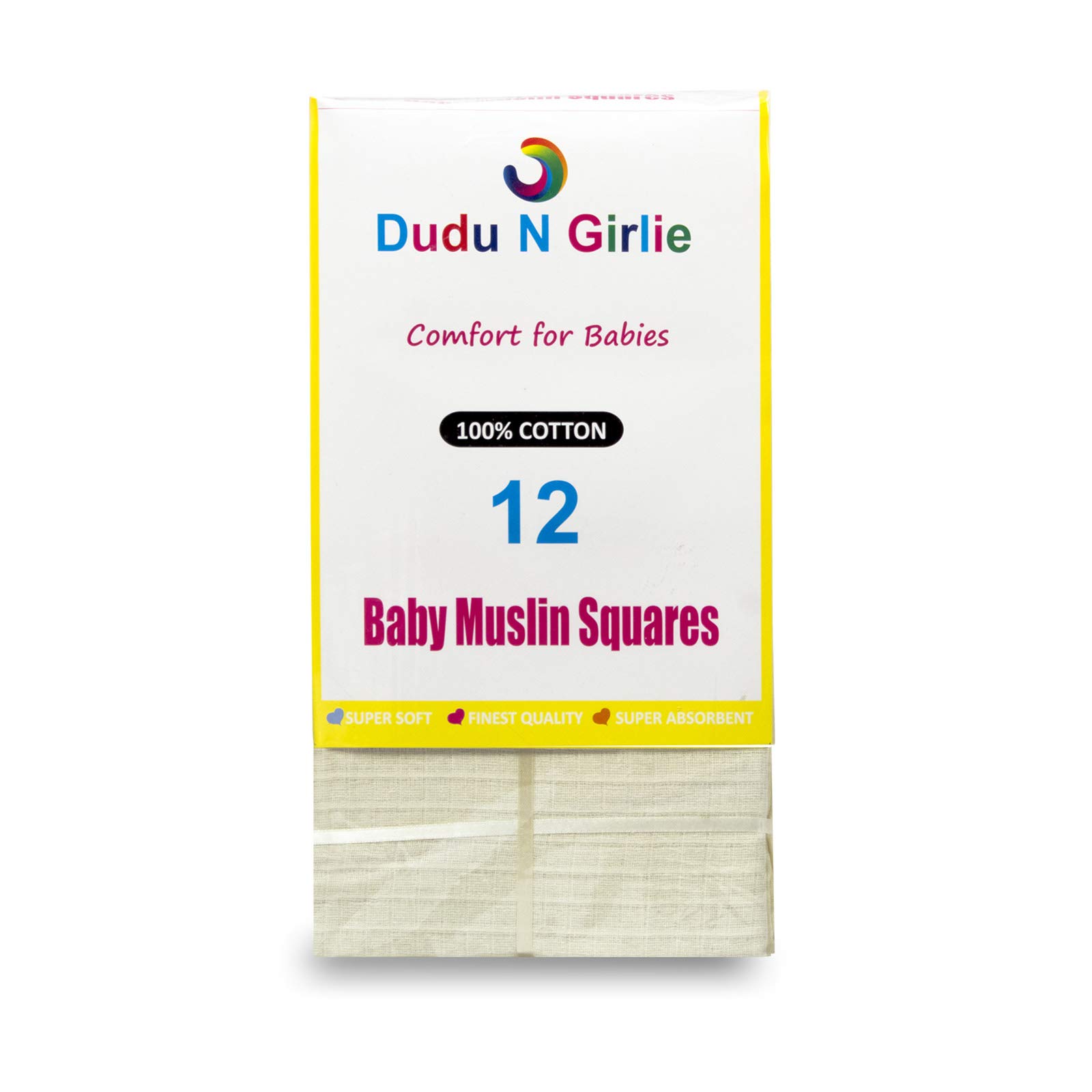 Dudu N Girlie 100 Percent Cotton Baby Muslin Squares, 72 cm x 72 cm, 12-Piece, Cream