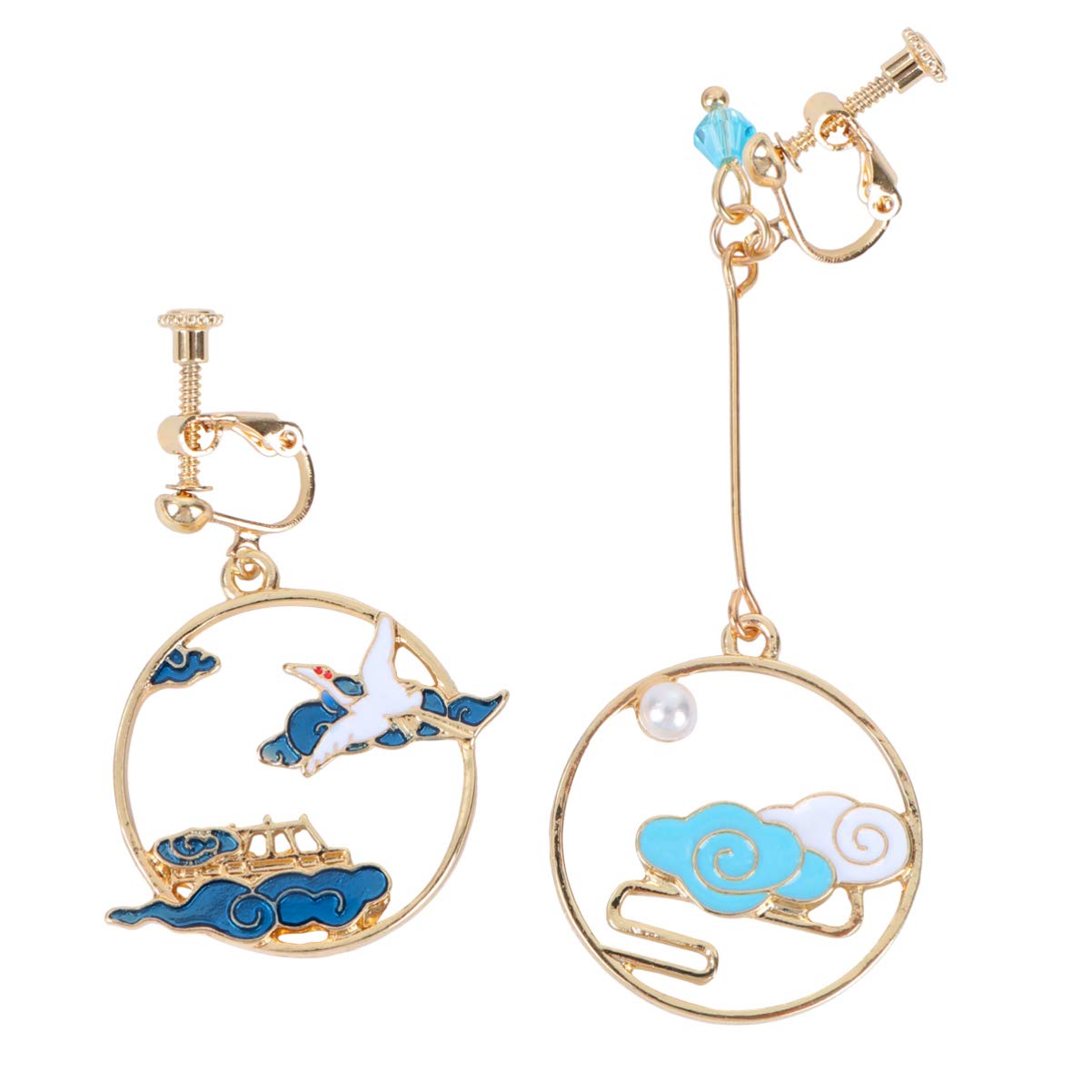 Happyyami 1 Pair Crane Earrings Clip on Earrings Screw Back Animal Crane Dangle Earrings Charm (Ear Clips)