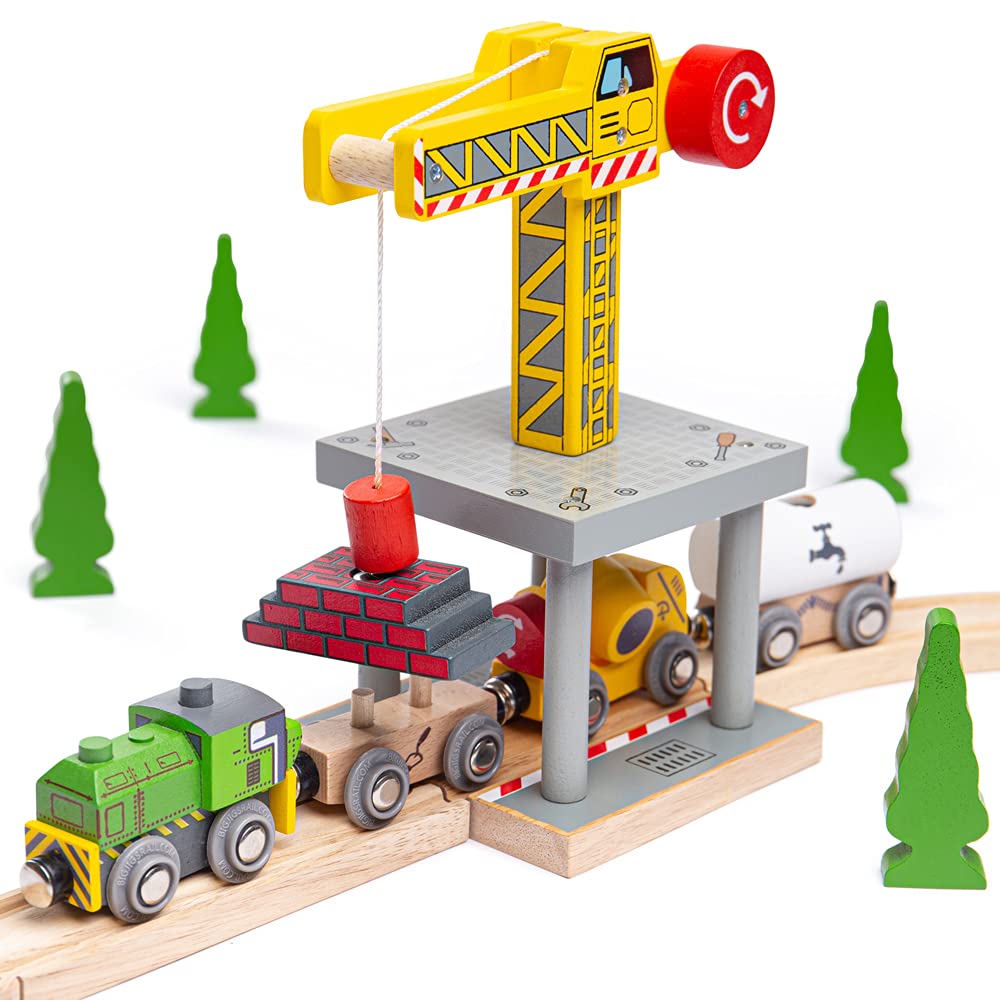 Bigjigs Rail Magnetic Yellow Wooden Crane Toy For Wooden Train Sets, For 3 Year Olds