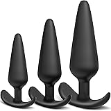 Silicone Anal Plug, Pack of 3 Butt Plugs Training Set for Beginners Advanced Users with Flared Base Prostate Sex Toys