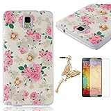 Mavis's Diary Bling Crystal Golden Butterfly Pink Flowers Hard Case for Samsung Galaxy Note3 Bundle with Clean Cloth, Screen Protector and Dust Plug - Pattern-1