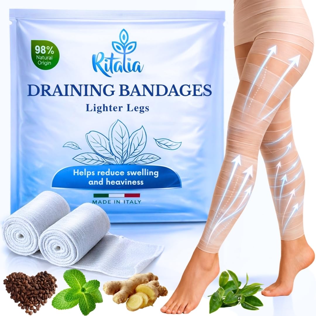 Ritalia® Cold Draining Leg Bandages with Cooling Effect – 100% Natural Extracts – Toning, Revitalizing and Anti-Cellulite Treatment