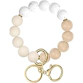 M-Plateau Wristlet Keychain, Silicone Beaded Wrist keychain with Key Ring for Women, Elastic Keychain Bracelet