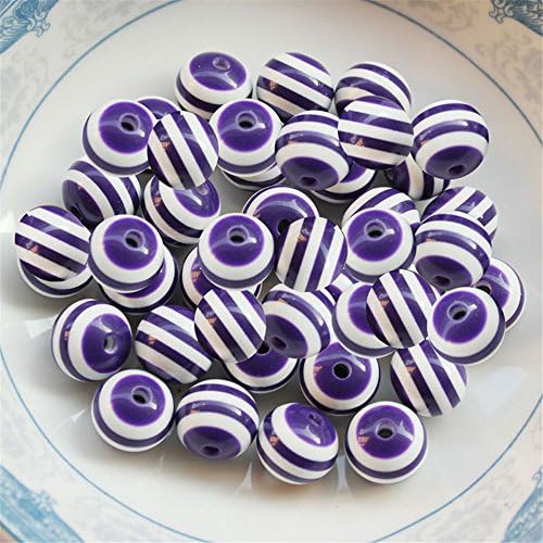 Wispun 100PC Round Resin Stripe Beads Bracelet Beads for Handmade beaded material 8mm More Color Choose(Purple White)