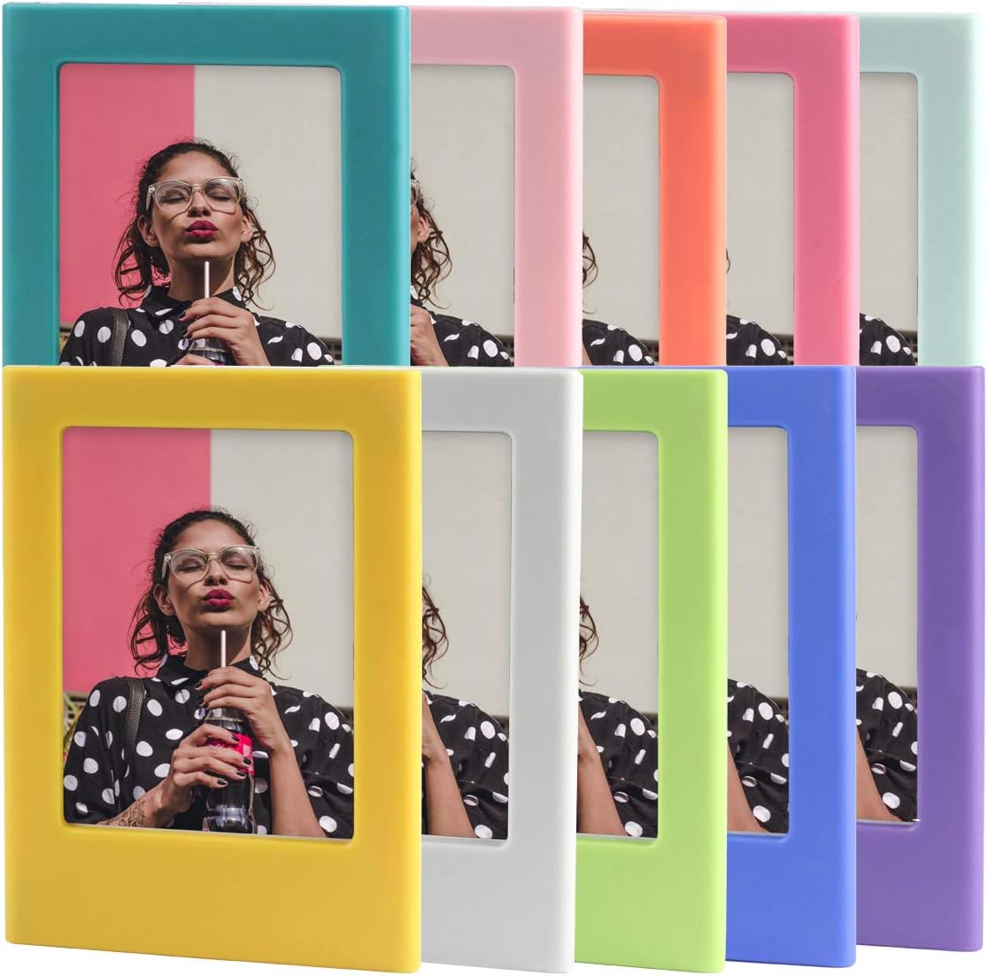 CAIUL Compatible Colorful Magnetic Frame, Free Combination of Fun Magnet Photo Picture Frame for Fujifilm Instax Mini 9 8 8+ 70 7s 90 25 26 50s Films, Share SP-1 SP-2 Mobile Printer Film (10 Colors)