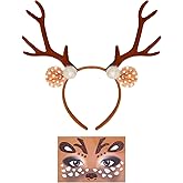 phnydreg 2 Pcs Deer Costume Kit Deer Headband Antlers with Makeup Stickers for Halloween Cosplay Party Favors
