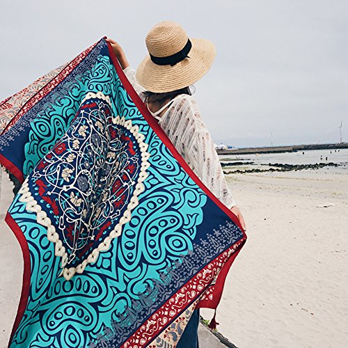 SUNBABY Women Boho Shawl Beach Towels Rectangle Cotton Scarf Travel Sarong Wrap Swimwear Cover Up Beach Mats (Blue Totem)
