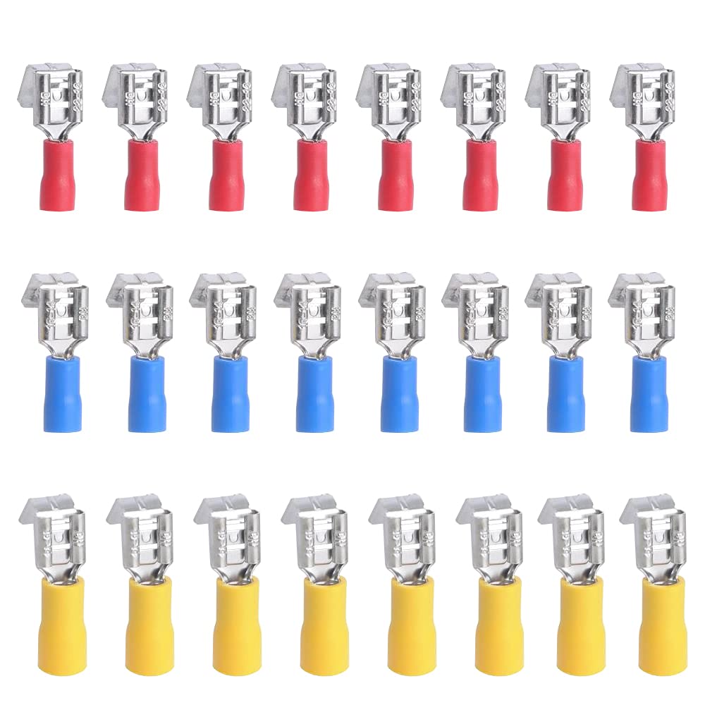 Ruidee 150PCS 22-16 16-14 12-10 AWG Insulated Piggyback Spade Connectors Quick Disconnect Electrical Terminals Wire Crimp Connectors Kit Red，Blue，Yellow (UPJZ)