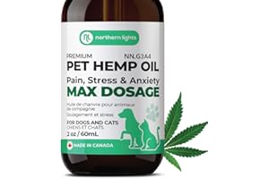Northern Lights Organic Pet Hemp Oil for Dogs & Cats (Max Dosage / 60mL) Made in Canada, Premium Calming Treat, Super Food, S
