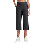 G4Free Women's Ribbed Wide Leg Yoga Capri Pants High Waist Summer Lightweight Loose Cropped Pants with Pockets