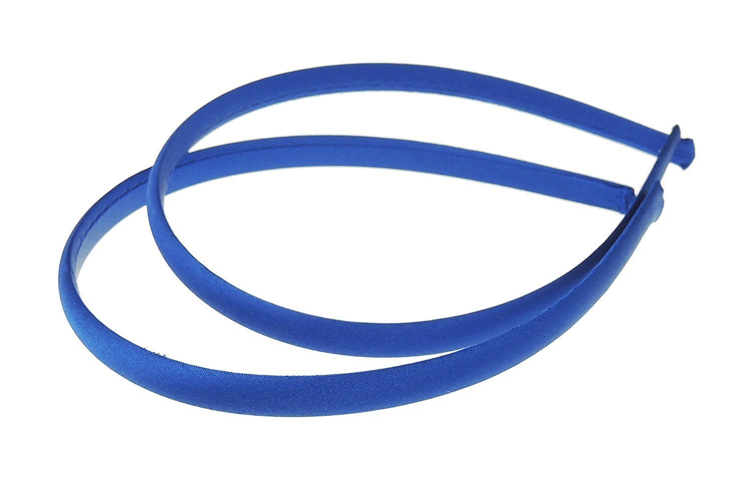 Pair of 2 Slim Thin 1cm Satin Covered Teens Girls Bridesmaid Basic Party Satin Plain DIY Alice Headband Hairband Head Hair Band Kids School Uniform (Royal Blue, One Size)