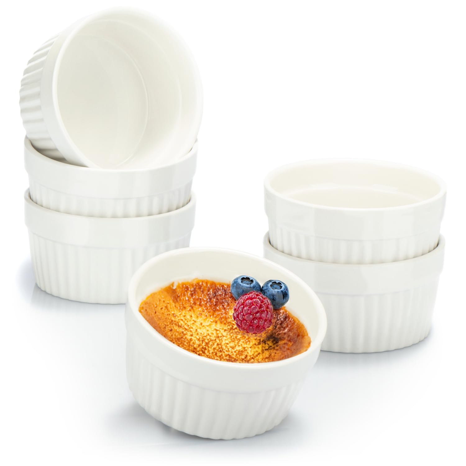 COM-FOUR® 6x soufflé moulds - ceramic creme brulee bowls - ovenproof moulds - dessert bowl and pastry moulds for e.g. ragout fin - 200 ml each - in white