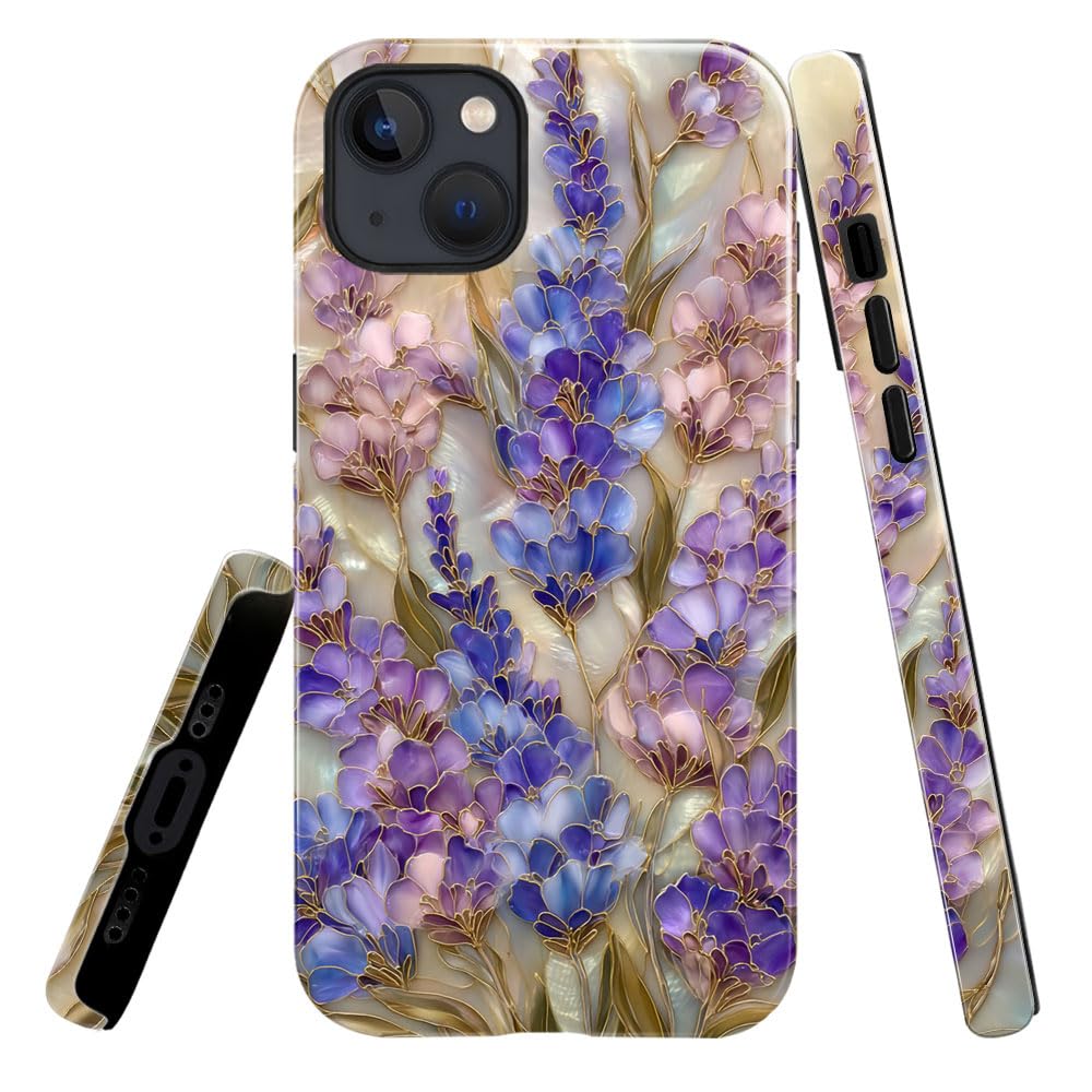 heindiy Compatible with iPhone 15 Plus Case,Glossy Case All-Round Protection Shockproof Anti-Scratches TPU Cover,Cases for Man Woman-Lavender Flower Blossom Stained Glass