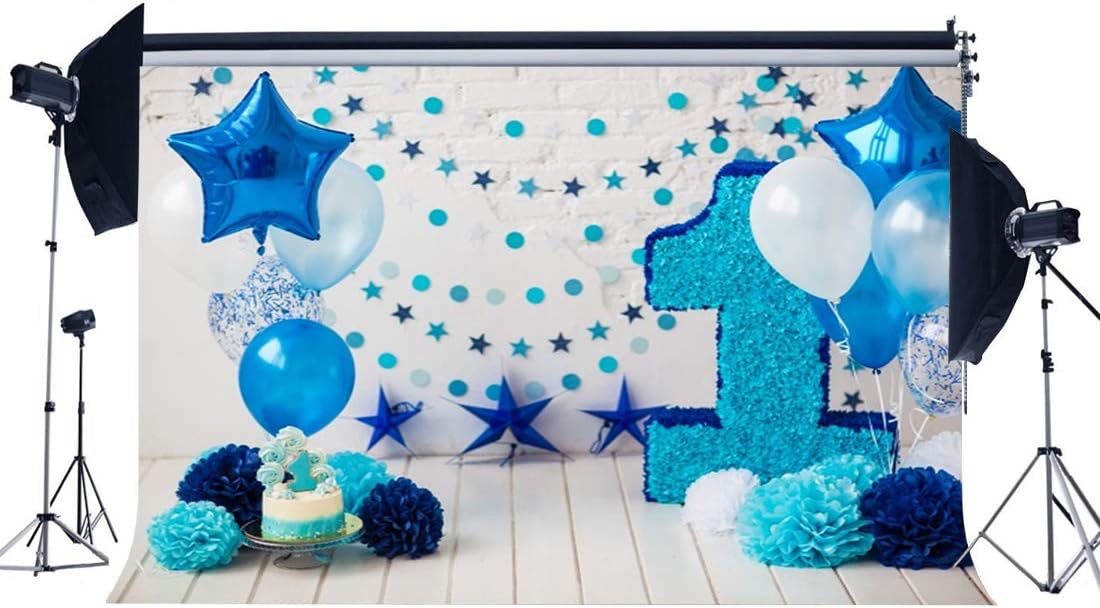 Haosphoto 5X3FT Boys Birthday Cake Smash Backdrop for Photography Boys 1st Birthday Backdrop Balloon Paper Flowers Background for Newborn Baby Shower Girls Kids Birthday Photo Studio Prop Vinyl HS175 - Image 3