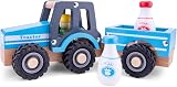 Woet New Classic Toys Wooden Tractor with Trailer Milk Bottles 18 Months+ view 4