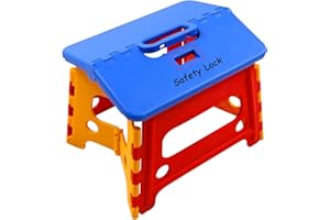 Kids Folding Step Stool for Child and Toddlers - Safety Lock to Stable (Red+Blue)