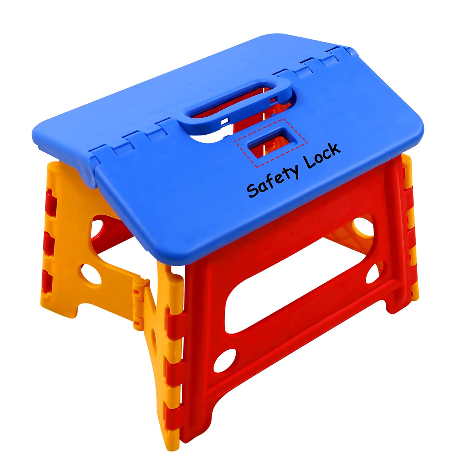 Kids Folding Step Stool for Child Bathroom Sink - Safety Lock to Stable (Red + Blue)