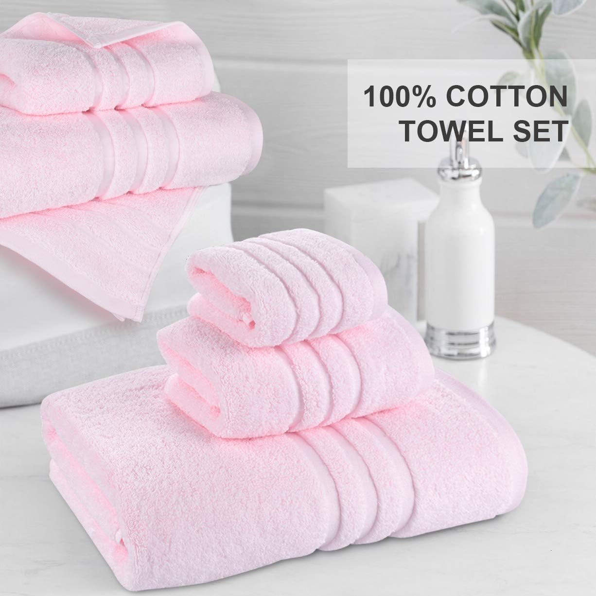 Josmon Towel Sets, 100% Cotton Bath Towels Set 6 Pieces for Bathroom, Luxury Highly Absorbent Hotel Spa Gym 2 Bath Towels 2 Hand Towels 2 Washcloths (Pink): Home & Kitchen