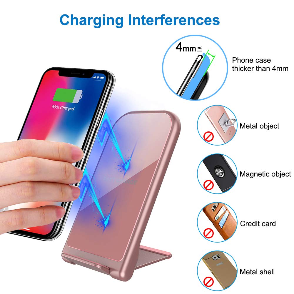 KZY Fast Wireless Charger Stand, QI Certified Wireless Charger Compatible for iPhone X/8/8+,Folding Wireless Stand Charger for Galaxy S9/S9+ S8/S8+ Edge, Rose Golden (with QC 3.0 AC Adapter)