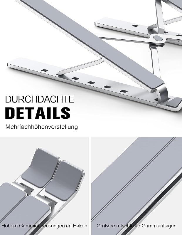 Aluminium Laptop Ständer, 5-Stufe Höhenverstellbarer, Belüfteter