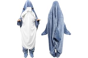 AIERDEN Shark Blanket Hoodie Onesie for Adult Kids,Cozy Fleece Shark Blanket Hoodie,Shark Cosplay Costume Women Men Kids