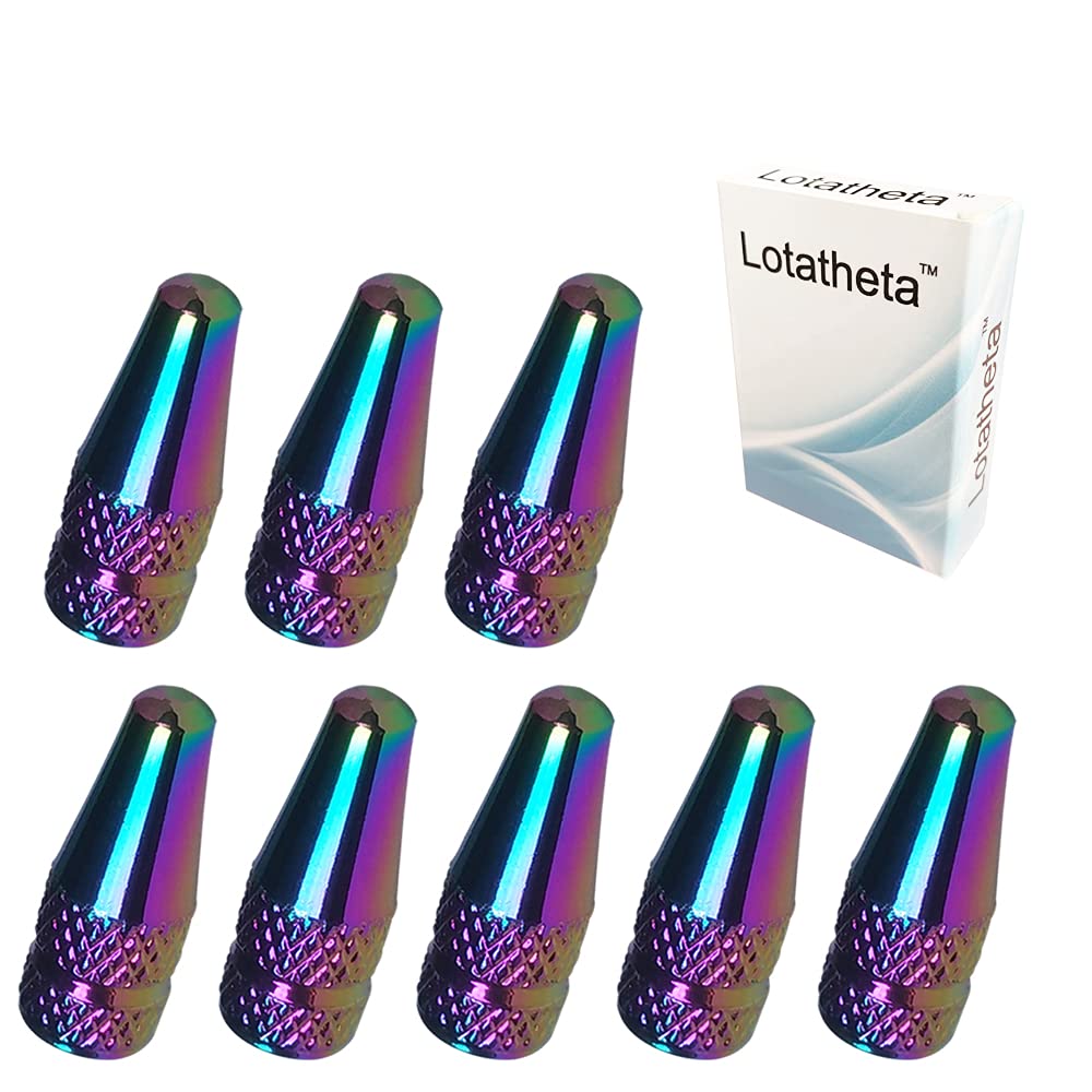 Lotatheta 8 Pcs Fantasy Colorful MTB Presta Bike Bicycle Road Racing Coloured Metal Anodized Machined Aluminum Alloy Tire Style Valve Cap Dust Covers