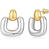 MYCUTEY Gold And Silver Statement Earrings For Women Large Stud Two Toned Geometric Earring