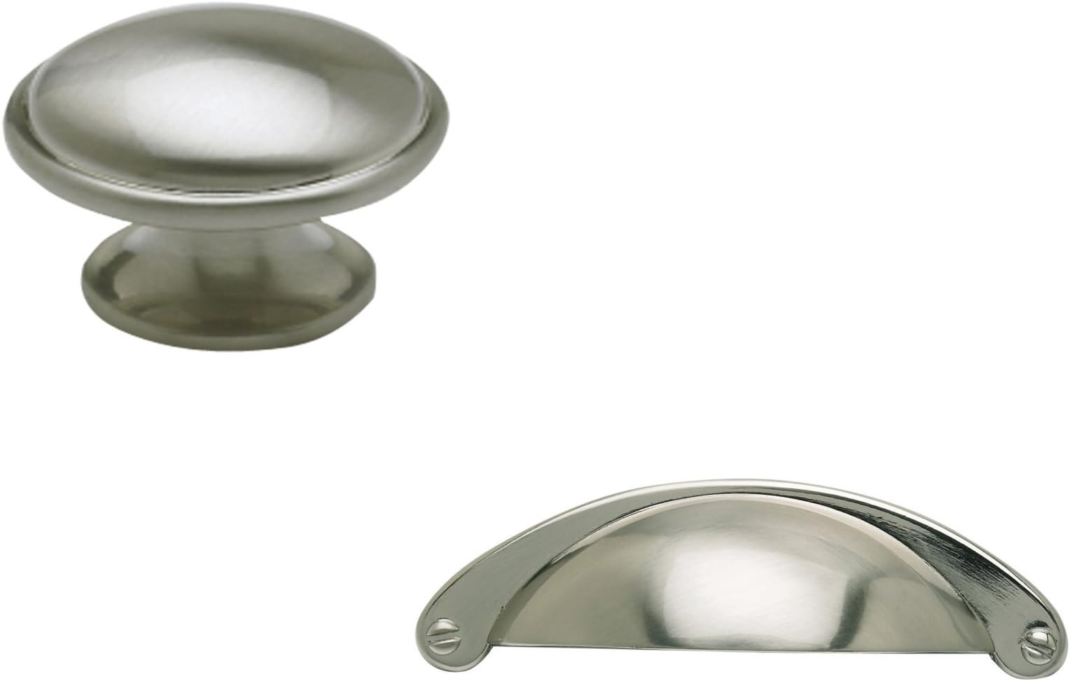 10pk Brushed Nickel Kitchen or Cupboard Mushroom Knobs & 10pk Cup Handles Stainless Steel Shaker Style