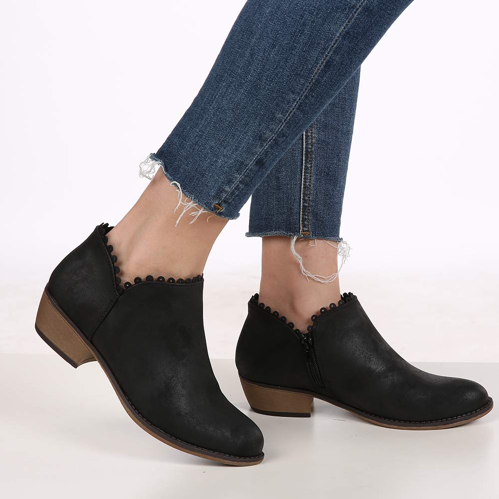 Boots for Women Ankle Winter Low Heel Western Side Zipper Pointed Toe Solid Color - Image 4