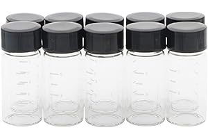 Kesell 10pcs Borosilicate Glass Sample Vial with Black Screw Cap, 5ml Clear Bottles with Scale