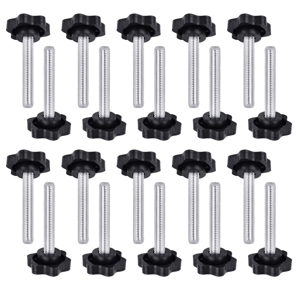 QUCUMER 20 Pcs Clamping Screw Knob, M6 x 40mm Male Thread Knurled Clamping Knobs Plastic Head Hand Knobs Plum Hex Shaped Grips Star Knob Star Shaped Clamping Screws Star Grip Nuts for Machinery Lathe