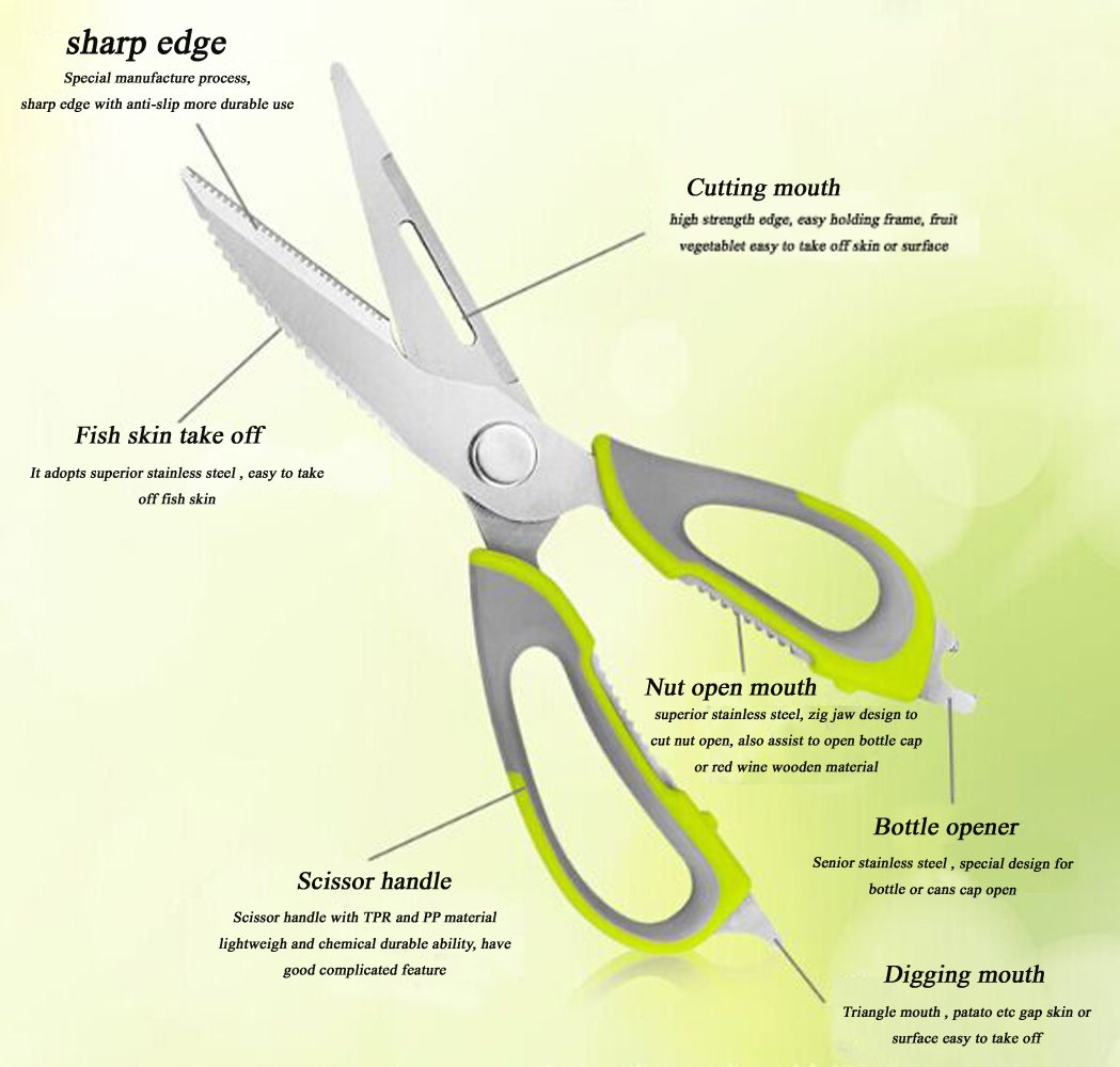 Kitchen Shears,Hexun Heavy Duty Kitchen Scissors with Magnetic Holder-Cutting Sharp Blade- Poultry Shears (Green)
