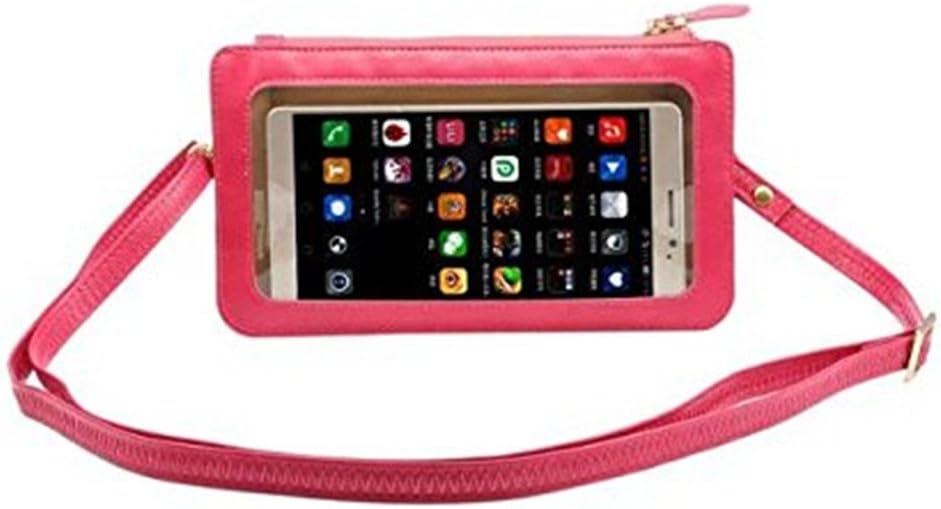Smarmate Cell Phone Pouch Cross-body Purse Wallet Case Clutch Bag with View Window Touch Screen for iPhone Samsung and Other Phones under 6.3"(Rose Red)