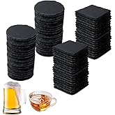36pcs Black Slate Coasters Bulk Set 18 Round & 18 Square 4Inch Stone Coasters for Laser Engraving, DIY, Home, Bar, Wedding & Party Decor