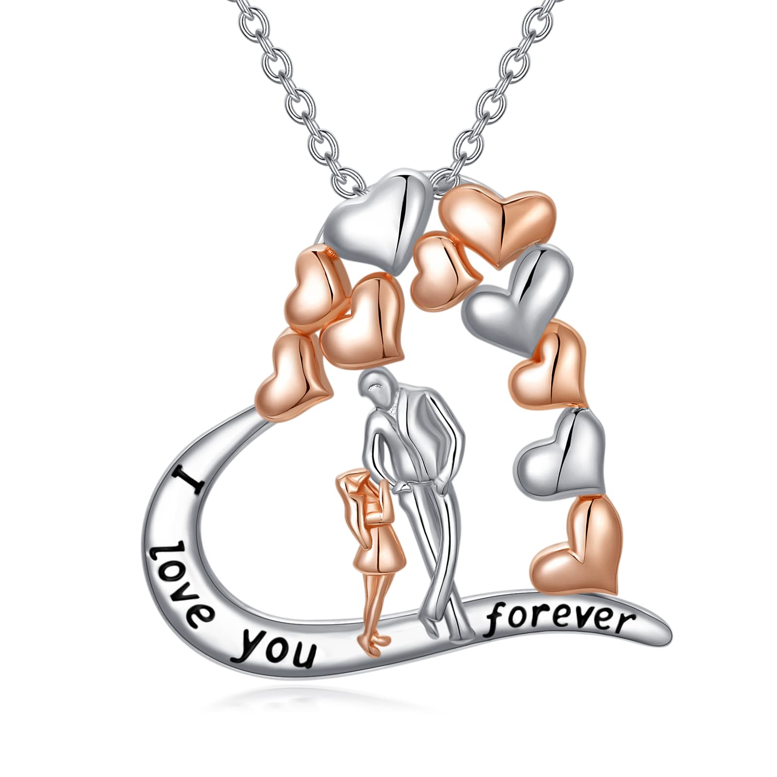 ROMANTICWORK Father and Daughter Necklace Sterling Silver Love Heart Pendant Necklace I love you forever Dad Birthday Gifts Jewellery for Daddy