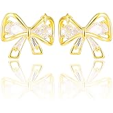 14K Gold Plated Cubic Zirconia Stud Earrings for Women Jewelry