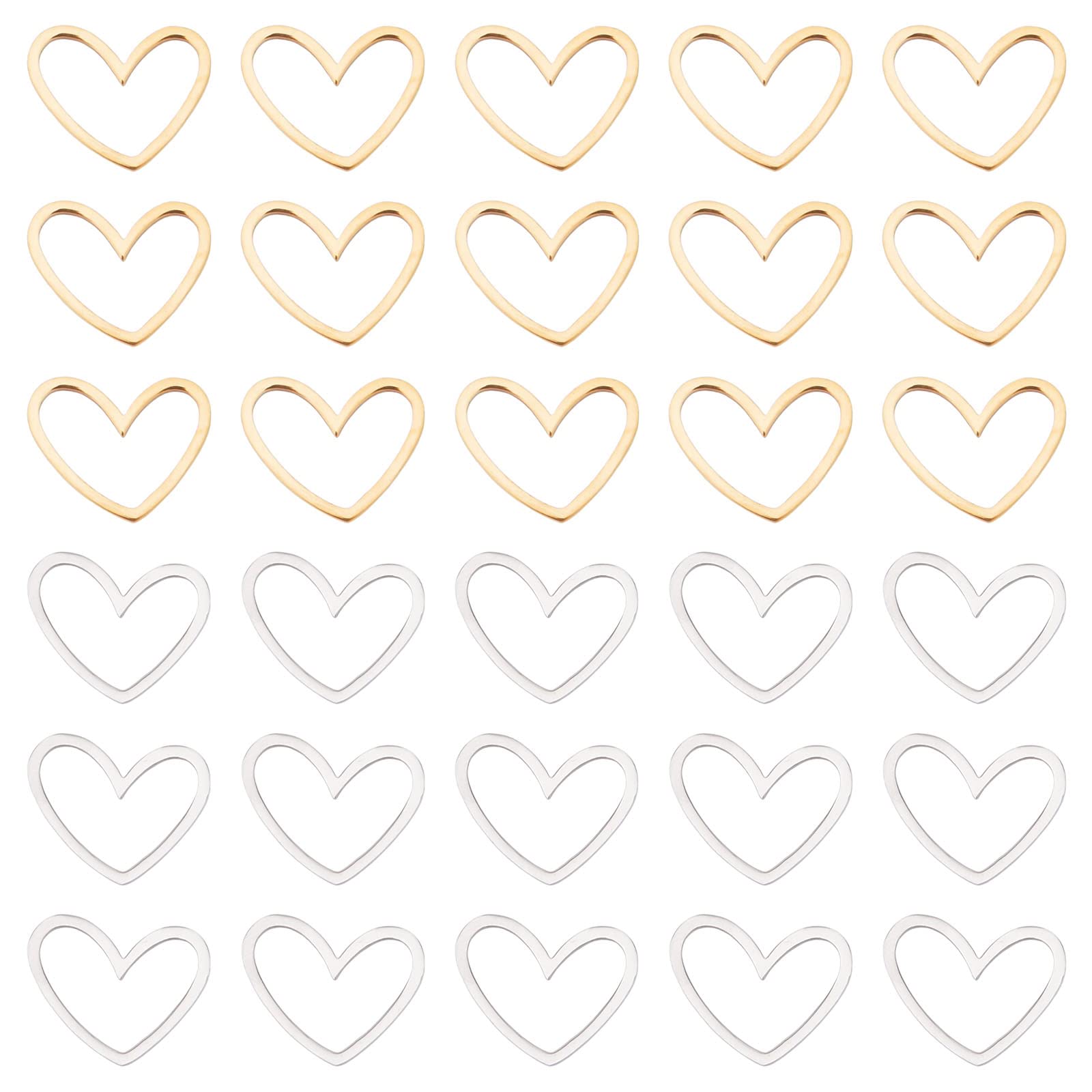SUNNYCLUE 1 Box 40Pcs Valentines Day Open Bezels Heart Charms Linking Rings Stainless Steel Heart Charm Frame Love Links Connectors Metal Charm for jewellery Making Charms Earrings DIY