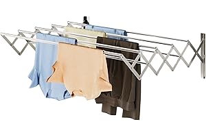 QURUTMA Wall Mounted Clothes Drying Rack, Foldable Retractable Drying Rack for Laundry Room/Bathroom Tower，Easy to Install 31-inch Rod, 80 lb Capacity- Indoor and Outdoor Use