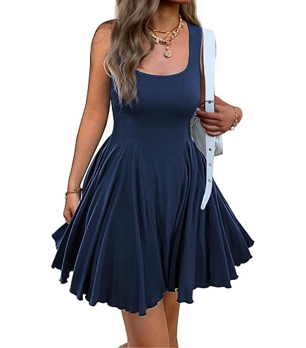 Mieazom Women's Long Sleeve Casual Swing Dress – A-Line Fit and Flare Skater Dress, Stretchy Mini Dress for Fall Winter Brown S at Amazon Women's Clothing store