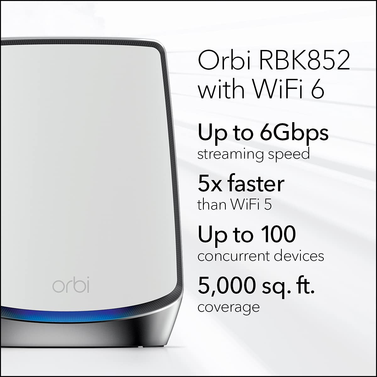 NETGEAR Orbi Whole Home Tri-Band WiFi 6 Mesh Network System (RBK852) – Router with 1 Satellite Extender -Security Features - Coverage Up to 5,000 sq. ft., 100 Devices - AX6000 (Up to 6Gbps)