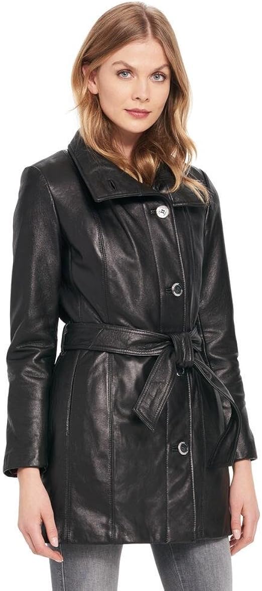 Wilsons Leather Womens Wingcollar Belted Lamb Hipster Jacket M Black at Amazon Women's Coats Shop