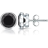 Platinum Round Black Diamond Bezel Stud Earrings (1/2-4 ct, Black) Push-Back