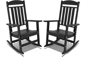 FOOWIN Outdoor Rocking Chair Set of 2, High Back Patio Rocking Chair, HDPE All Weather Resistant Porch Rocker for Adult, Oversized Rocking Chairs for Garden, Lawn, Indoor & Outdoor Use, Black
