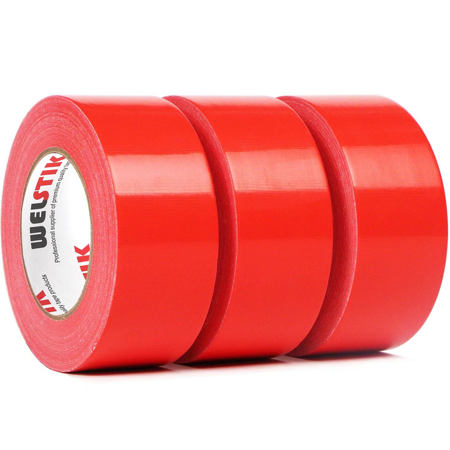 WELSTIK Professional Duct Tape 3 Pack 48mm x 27m Waterproof Tape Fabric Coloured Gaffer Tape for Repairs, DIY, Crafts, Indoor and Outdoor Use,Red