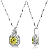 Amazon Essentials Platinum Plated Sterling Silver Pendant Necklace set with Asscher Cut Infinite Elements Cubic Zirconia, (previously Amazon Collection)