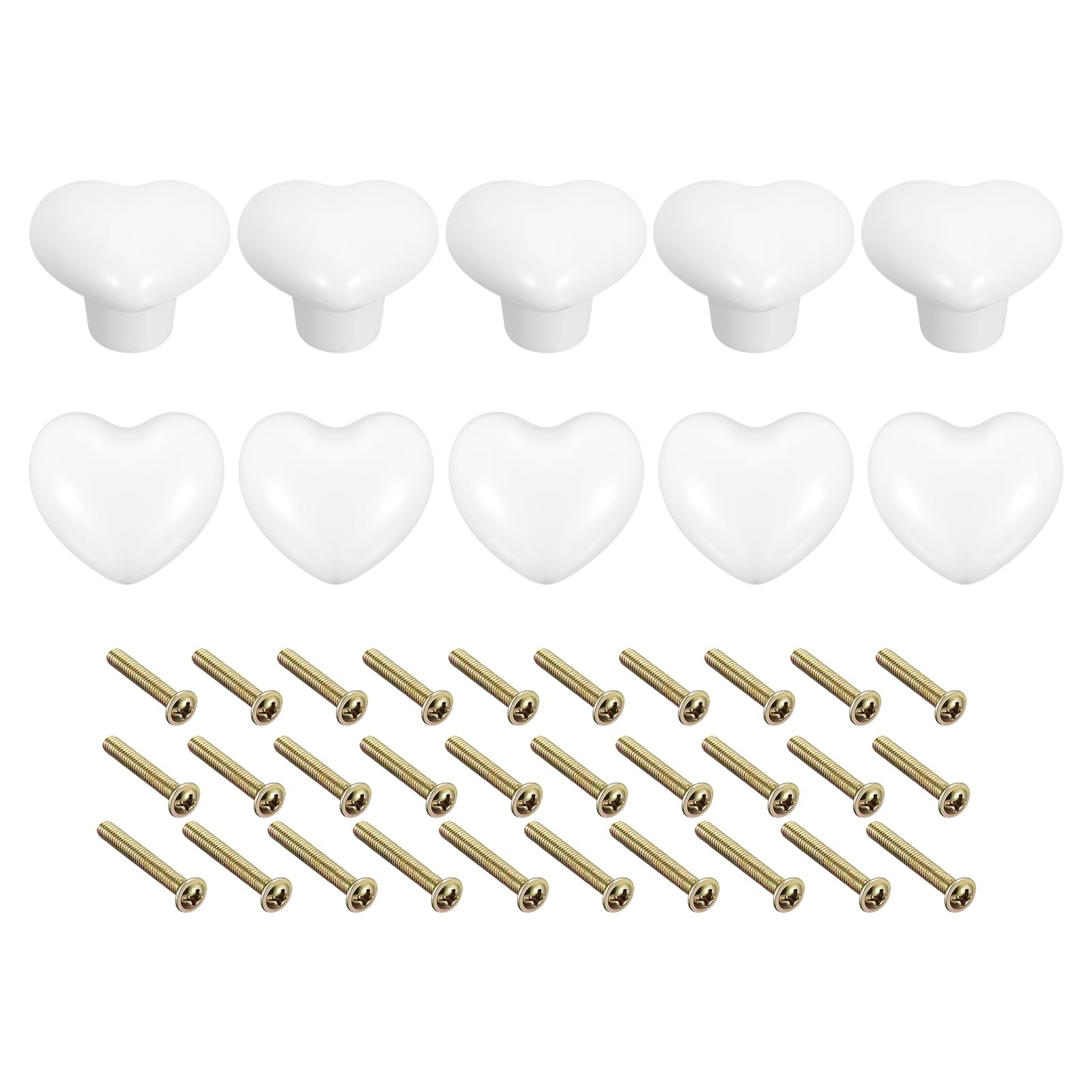 Uxcell 10Pcs Ceramic Knobs, Kitchen Drawer Knobs, Heart Shape Knobs Furniture Decorative Knobs and Pulls with Mounting Screws for Drawer, Dressers, Cupboard, Closet, White