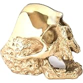 JAJAFOOK Jewelry Men's Stainless Steel Gold Tone Gothic Skull Rings, Domineering, Biker, High Polished