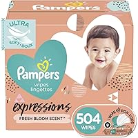 Baby Wipes, Pampers Expressions Baby Diaper Wipes, Hypoallergenic, Fresh Bloom Scent, 9X Pop-Top Packs, 504 Count