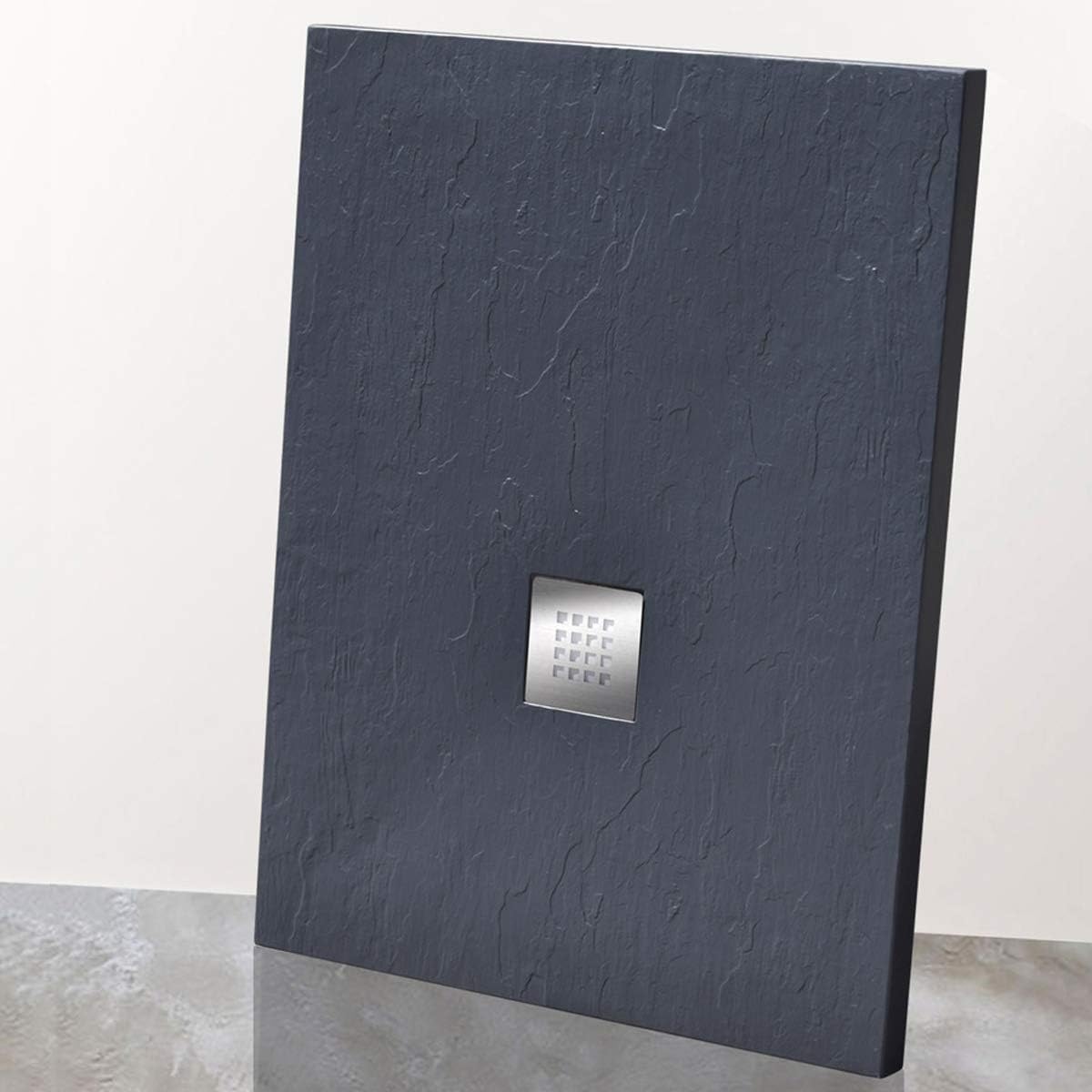 Yellowshop Rectangular Shower Tray in Resin Marble Slate, Anthracite, Dimensions: 70 x 90 cm